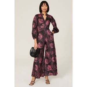 Kahindo Luo Black Pink Tie-Dye Print Wide Leg Long Sleeve Jumpsuit Size 6